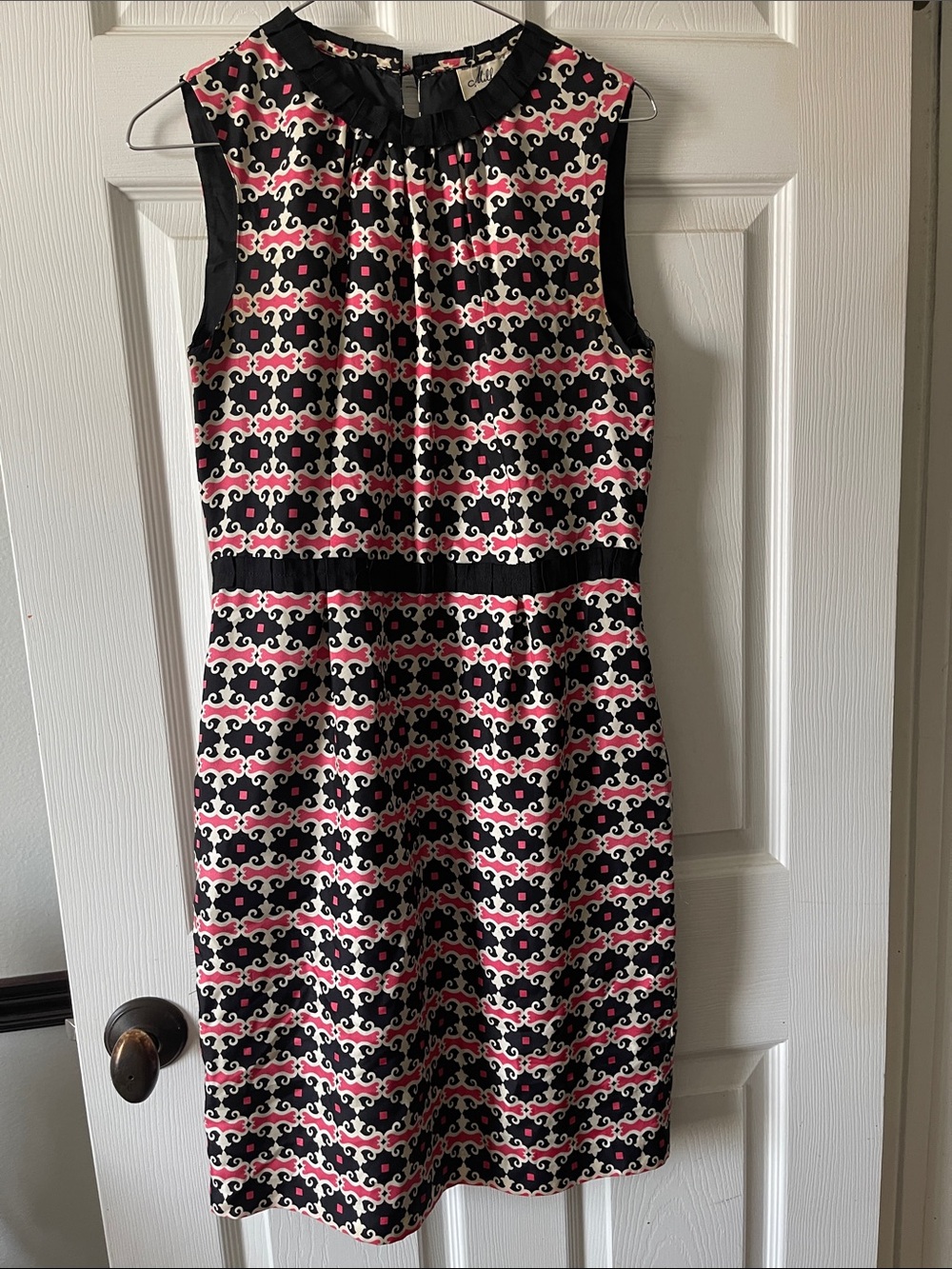 Milly Black, Pink & White Sleeveless Patterned Midi Dress size 8